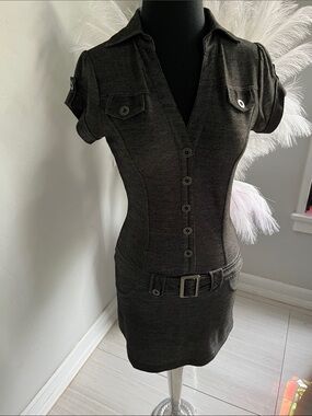 Guess Slim-Fit Dark Charcoal Buttoned Mini Dress